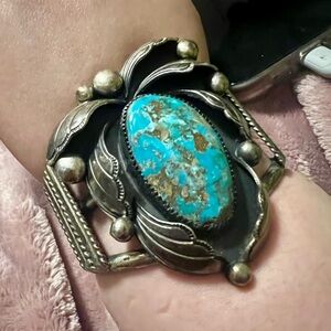 Rare bracelet vintage 50 authentic Turquoise cuff Navajo Kingman  Silver